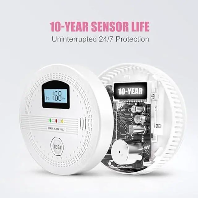 Alt view image 7 of 7 - 4 Packs Smoke and Carbon Monoxide Detectors, 2 in 1 CO & Smoke Fire Alarm for Home,Smoke Combination CO Alarm with LCD Display,Replaceable Battery Operated, Easy to Install