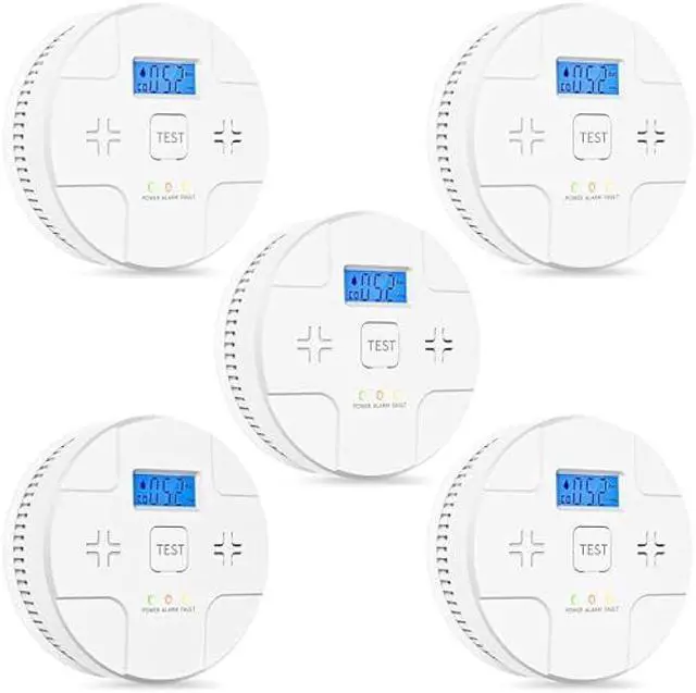 Main image of 5 Packs,Smoke Detector Carbon Monoxide Detector Combo,2-in-1 Detection,85 dB Alarm,LED Indication,LCD Digital Displays,Battery Operated,(Includes 3 x 1.5V AA Batteries),Easy to Install,Portable Use