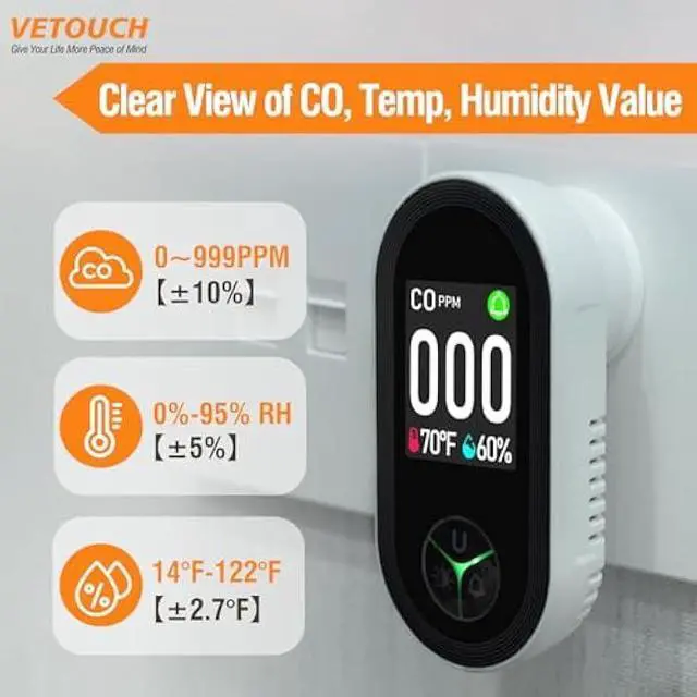 Alt view image 3 of 5 - Carbon Monoxide Detector Plug in, Carbon Monoxide Detector Plug in Wall with Temperature Humidity Sensor Built-in, Alarm Function with Clear LCD Display CO Detector for Home Kitchen RV Travel