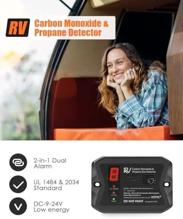 Alt view image 3 of 5 - RV Carbon Monoxide and Propane Detectors, VITITE RV Carbon Monoxide Detector, Hardwired - VDC 12V RV Propane Gas Detector, Flush & Surface Mount, with 3 Brackets