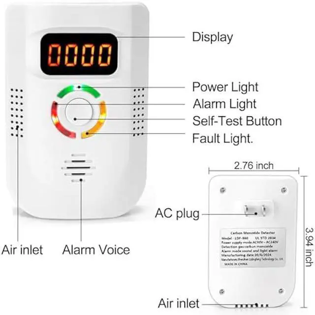 Alt view image 3 of 7 - Carbon Monoxide Detectors Plug in Wall CO Detector 100-250V AC Power OperatedPortable Travel Carbon Monoxide Alarm with LCD Display Sound Light Warning for Home/Hotel/RV