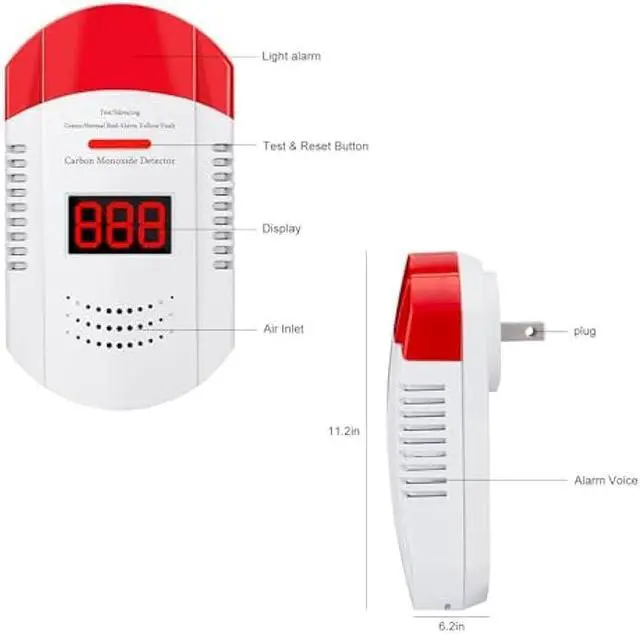 Alt view image 2 of 6 - Carbon Monoxide Detector Plug in Wall CO Monitor Alarm Detectors with Digital Display Sound and Light Warning for Home Workplace and Travel Safety Precautions Essential