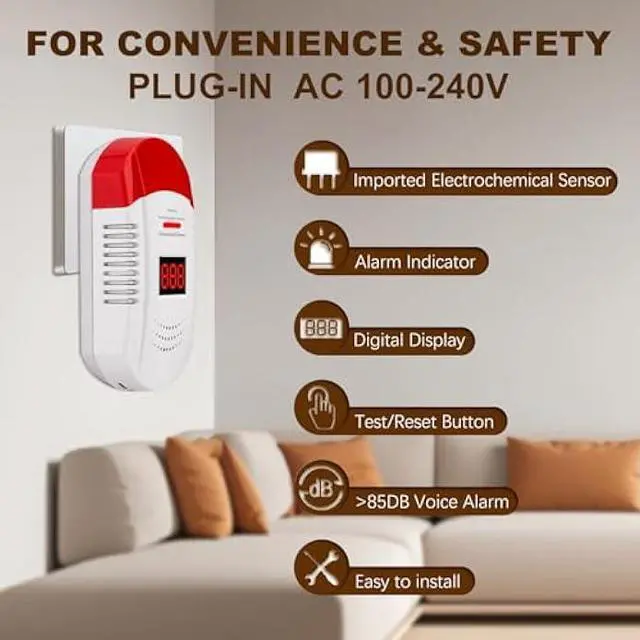 Alt view image 5 of 6 - Carbon Monoxide Detector Plug in Wall CO Monitor Alarm Detectors with Digital Display Sound and Light Warning for Home Workplace and Travel Safety Precautions Essential