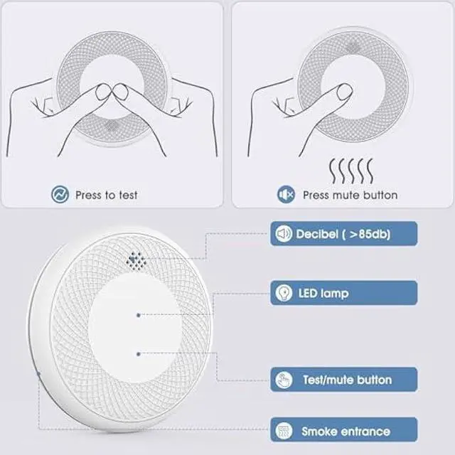 Alt view image 3 of 6 - 2-in-1 Smoke and CO Detector,Accurate Sensor with 10 Year Battery,Test Button and Loud 85 dB Alarm, Easy Installation,White (1 Piece)