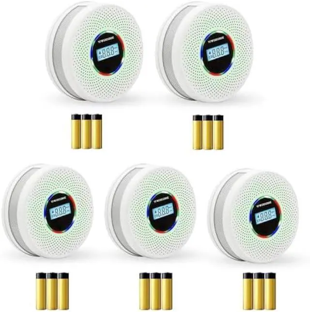 Main image of 5 Pack Upgraded Combination Smoke and Carbon Monoxide Alarm Detector, Dual Sensor Smoke Alarm&Carbon Monoxide Detector (Includes Battery)