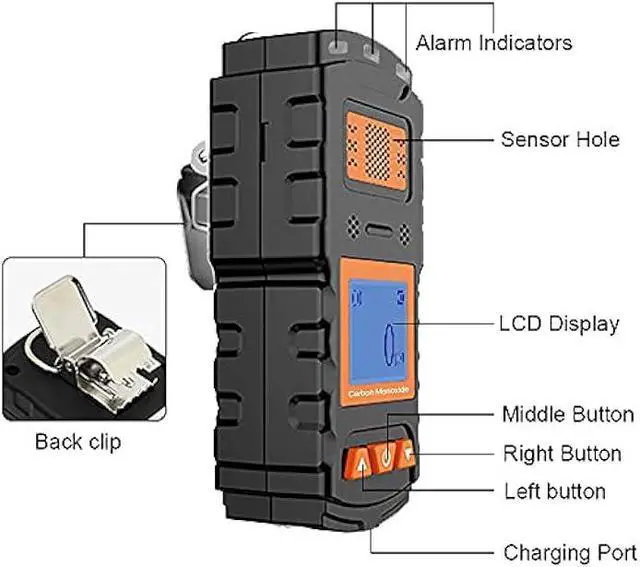 Alt view image 6 of 6 - GZAIR CO Carbon Monoxide Detector with Visual, Audible, and Vibrating Alerts, Handheld CO Monitor, Portable CO Gas Alarm for Home and Travel, Battery Operated, Alarm Logger, X-1