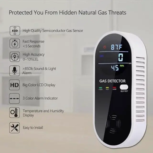 Alt view image 3 of 6 - 2 Packs Gas Detector & Alarm, KH Alert 3 in 1 Natural Gas Detectors & Propane Gas Detectors for Home & RV, Combustible Gas Leak Detector Monitor for LNG, LPG, Methane