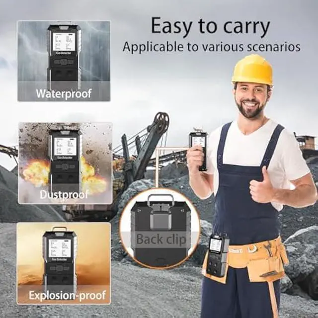 Alt view image 5 of 5 - 4 Gas Detector, Portable 4 Gas Monitor Multi Gas Detector H2S,O2,CO and EX Rechargeable LCD Display H2s Monitor, Quality Sensor 4 Gas Meter Gas Sniffer (Black)