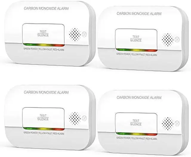 Main image of Carbon Monoxide Detector, 7 Year Sensor Life CO Detector with Battery Warning Indicator and Test Button, 85 dB, for Ceiling and Wall Mounting, White (4 Pack)