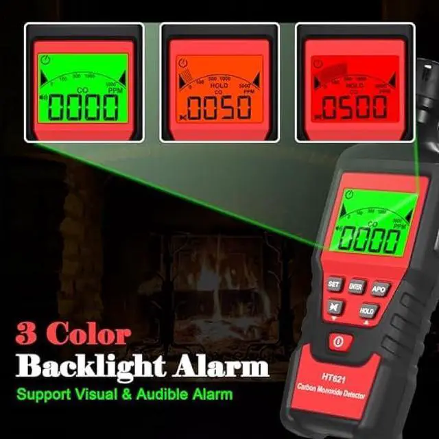 Alt view image 4 of 6 - Portable Carbon Monoxide Detector, Carbon Monoxide Meter, Handheld CO Detector, 0-5000PPM, Backlit LCD Display for Travel Car Camping Home Industrial & Outdoor