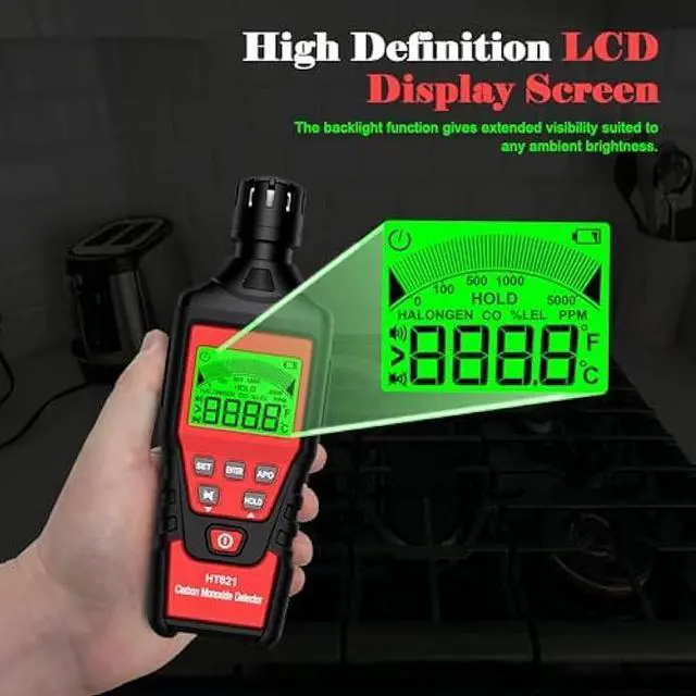 Alt view image 5 of 6 - Portable Carbon Monoxide Detector, Carbon Monoxide Meter, Handheld CO Detector, 0-5000PPM, Backlit LCD Display for Travel Car Camping Home Industrial & Outdoor