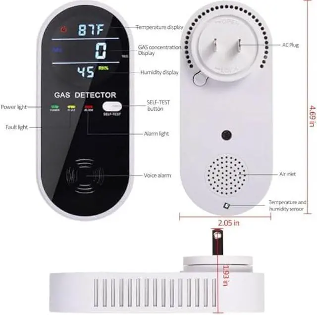 Alt view image 2 of 6 - 2 Packs Gas Detector & Alarm, KH Alert 3 in 1 Natural Gas Detectors & Propane Gas Detectors for Home & RV, Combustible Gas Leak Detector Monitor for LNG, LPG, Methane