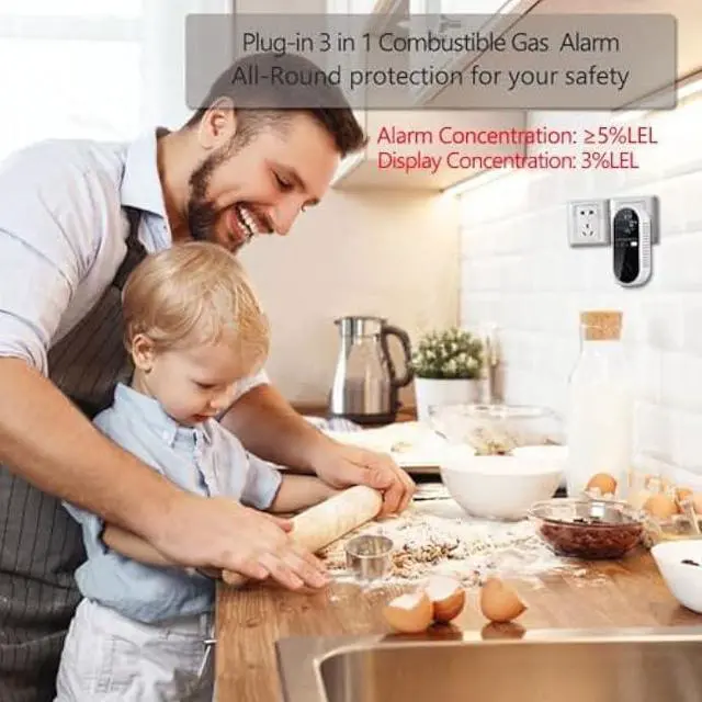 Alt view image 4 of 6 - 2 Packs Gas Detector & Alarm, KH Alert 3 in 1 Natural Gas Detectors & Propane Gas Detectors for Home & RV, Combustible Gas Leak Detector Monitor for LNG, LPG, Methane