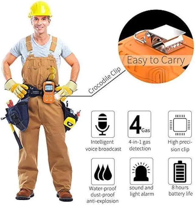 Alt view image 3 of 6 - Portable Gas Detector, Gas Clip 4 Gas Monitor Meter Tester Analyzer, Rechargeable LCD Display Sound Light Shock Air Quality Tester, 2 Year Detector