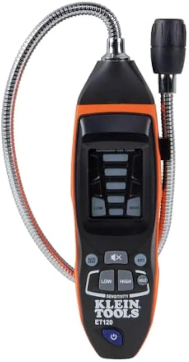 Main image of Klein Tools ET120 Gas Leak Detector, Combustible Gas Leak Tester with 18-Inch Gooseneck Has Range 50 - 10,000 ppm, Includes Pouch, Batteries