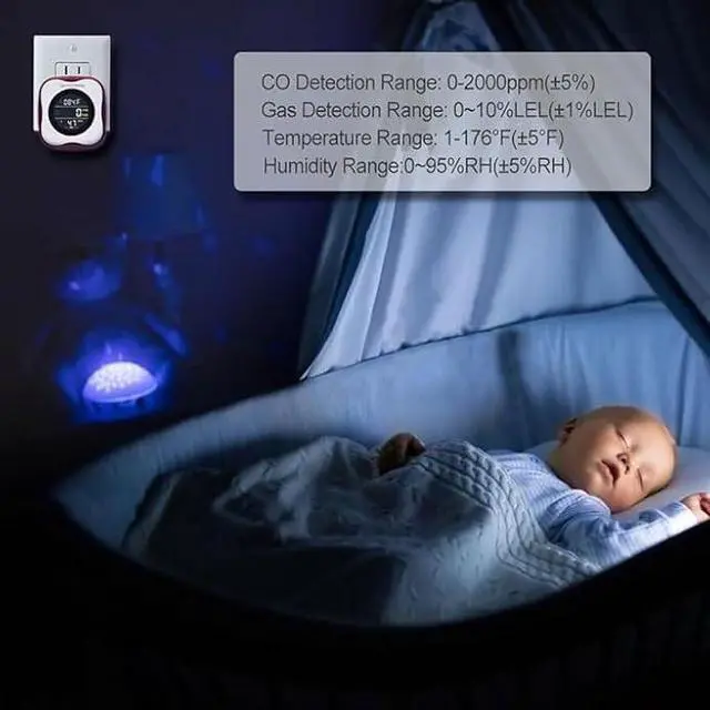 Alt view image 6 of 6 - Carbon Monoxide and Natural Gas Detector Plug in Wall, WESHLGD Combination Carbon Monoxide and Gas Detector, 4-in-1 CO and Gas Detector for Home/Kitchen(CO & Gas Alarm with Temperature Humidity)