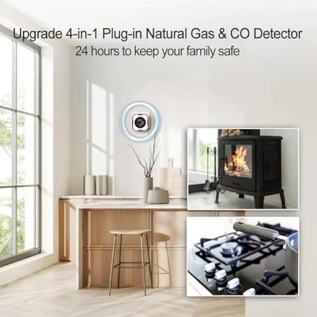 Alt view image 4 of 6 - Carbon Monoxide and Natural Gas Detector Plug in Wall, WESHLGD Combination Carbon Monoxide and Gas Detector, 4-in-1 CO and Gas Detector for Home/Kitchen(CO & Gas Alarm with Temperature Humidity)