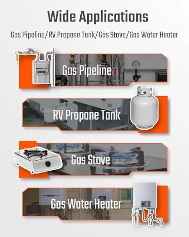 Alt view image 5 of 7 - Natural Gas Detector, TopTes PT299 Gas Leak Detector with Extendable Rod, Portable Propane Sniffer for Detecting Combustible Leaks Like Methane & Butane for Home, RV (Includes Battery x2) - Orange
