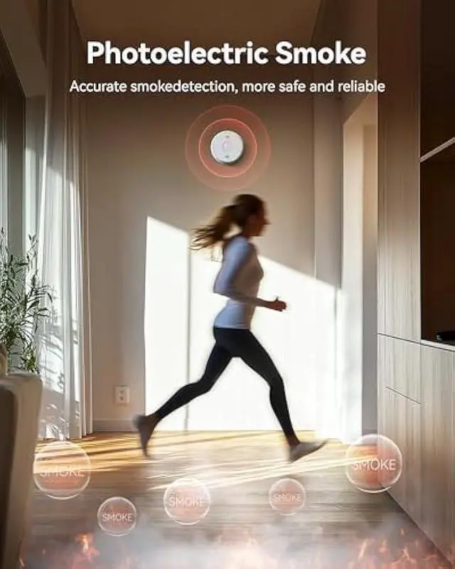 Alt view image 5 of 7 - SITERWELL Smoke Detector 10 Year Battery Operated, Smoke Alarm with Photoelectric and Rlectrochemical Sensors, Fire Alarm with Bilingual Voice Alerts for Bedroom, Meets UL217-9th Standards, 1 Pack