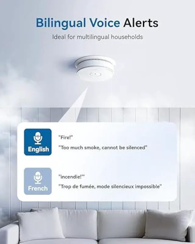 Alt view image 6 of 7 - SITERWELL Smoke Detector 10 Year Battery Operated, Smoke Alarm with Photoelectric and Rlectrochemical Sensors, Fire Alarm with Bilingual Voice Alerts for Bedroom, Meets UL217-9th Standards, 1 Pack
