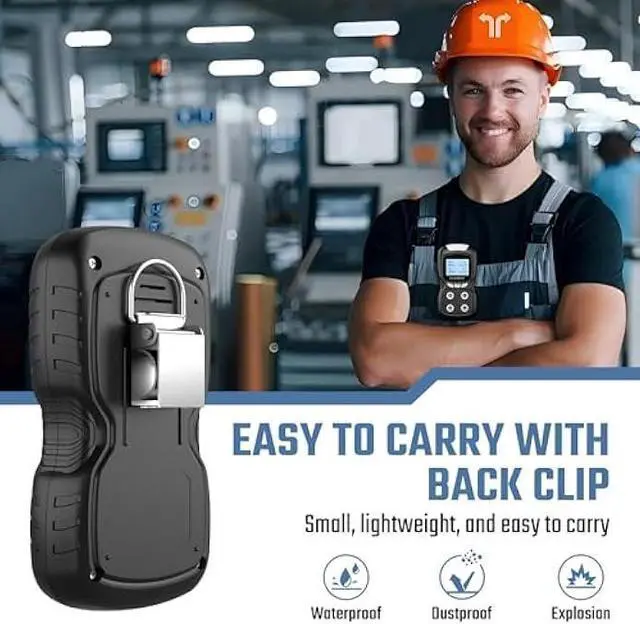 Alt view image 4 of 5 - Portable 4 Gas Detector, 4 in 1 Multi Gas Monitor TesterH2S,O2,CO and EX Rechargeable LCD Display Gas Sniffer AlarmGas Clip Sound Light Shock Alarm (Black)