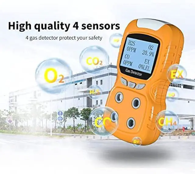 Alt view image 6 of 6 - Portable Gas Detector, Gas Clip 4 Gas Monitor Meter Tester Analyzer, Rechargeable LCD Display Sound Light Shock Air Quality Tester, 2 Year Detector