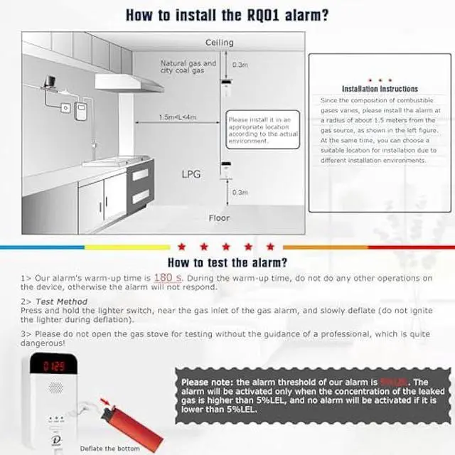 Alt view image 6 of 6 - Gas Detector Alarms for Home, LPG | Natural Gas | Coal Gas Leak Detector Alarm, Methane Propane Detector Butane Combustible Gas Alarm for Kitchen Garage, Plug-in Sensor Gas Monitor with LED Display