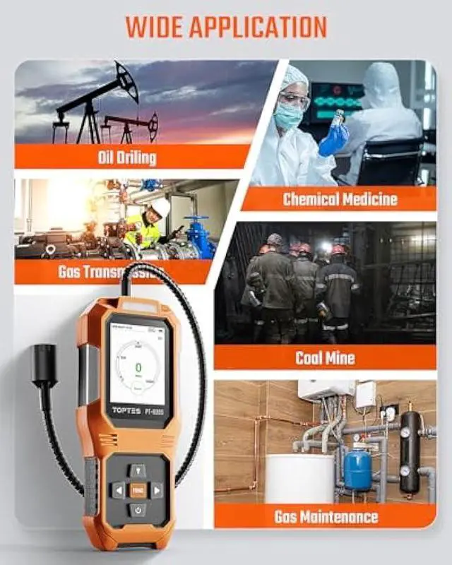 Alt view image 6 of 6 - TopTes PT-830S Rechargeable Gas Leak Detector with 14.5 Inch Flexible Probe, Range 0-10000 ppm, TFT Color Display & 3 Types Alarm, Natural Gas Leak Detector for Propane, Methane for Home or Industrial
