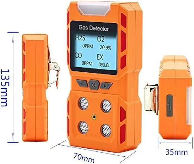 Alt view image 2 of 5 - Portable 4 Gas Detector, Sound Light Vibration Multi-Gas Monitor Meter, Rechargeable LCD Screen Backlight -Ready to Use
