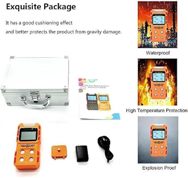 Alt view image 4 of 5 - Portable 4 Gas Detector, Sound Light Vibration Multi-Gas Monitor Meter, Rechargeable LCD Screen Backlight -Ready to Use