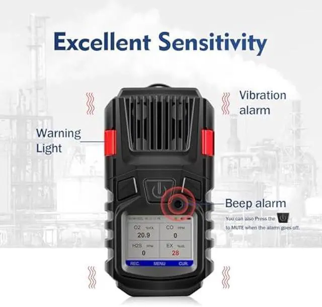 Alt view image 5 of 5 - 4 Gas Monitor Multi Gas Detector EX O2 H2S Monitor Clip on, 3000mAh Rechargeable 4 Gas Meter View Records and Curve, Portable 4 Gas Monitor Multi Gas Detector with Calibration Kit 4 Gas Detector