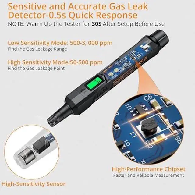 Alt view image 2 of 5 - Neoteck Gas Leak Detector Natural Gas Detector with Audible & Visual Alarm, Portable Gas Sniffer to Locate Combustible Gas Leak Sources Like Methane, Propane for Home-Black