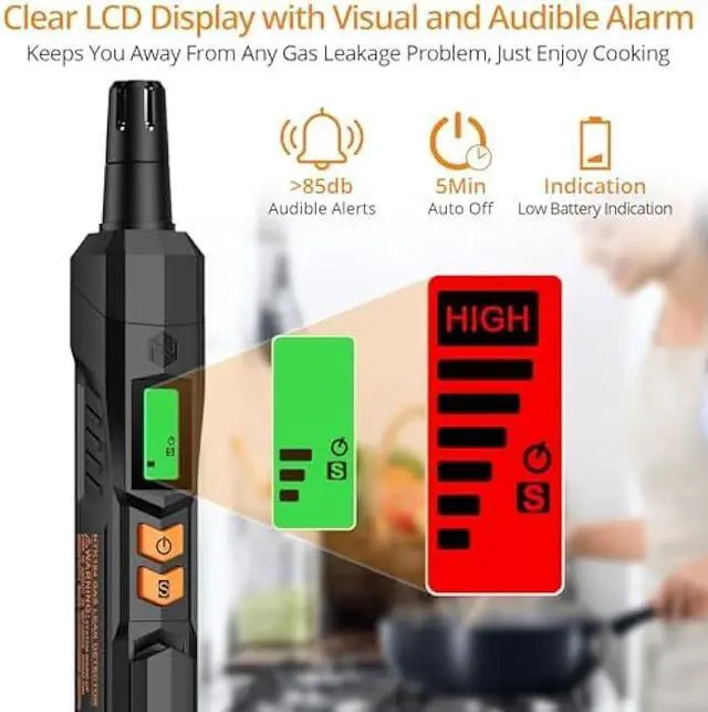 Alt view image 3 of 5 - Neoteck Gas Leak Detector Natural Gas Detector with Audible & Visual Alarm, Portable Gas Sniffer to Locate Combustible Gas Leak Sources Like Methane, Propane for Home-Black