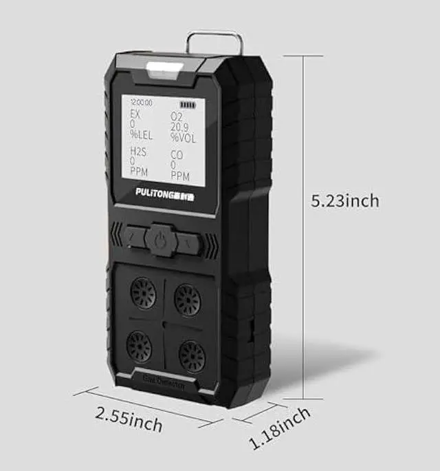 Alt view image 2 of 6 - Portable 4 Gas Monitor Multi Gas DetectorPortable Gas Detector Rechargeable 4 Gas Monitor Ex H2s Co O2 with LCD Display Sound Light Shock confined Space air Monitor (Black)