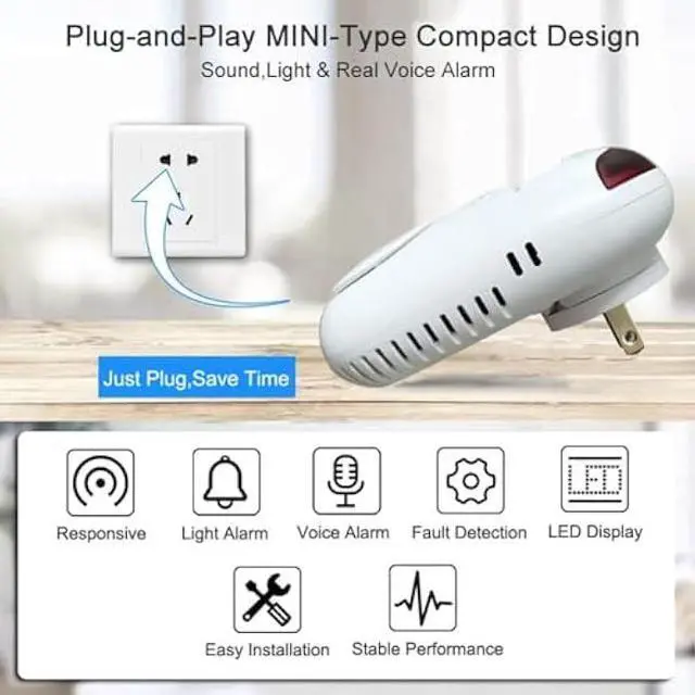 Alt view image 2 of 2 - Plug-in Type Carbon Monoxide Alarm, CO Detector Monitor with LED Digital Display and Voice Alert for Home/Kitchen - 2 Pack