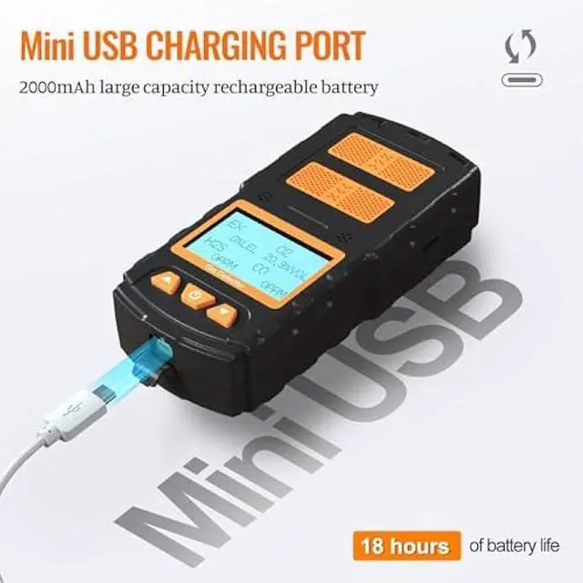 Alt view image 5 of 6 - 4 Gas Monitor Multi Gas Detector for H2S, CO, LEL and O2, with Vibration, Visual and Audible Alarms, 18h Long Battery Life, Gas Detector for Work, Home