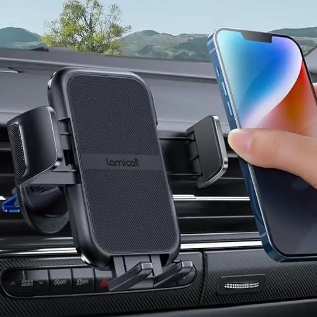 Main image of Lamicall 2025 Wider Clamp & Metal Hook Car Phone Holder Vent [Thick Cases Friendly] Phone Holders for Your Car Mount Automobile Hands Free Cradle Air Vent for iPhone 17 16 15 14 13 Pro Max Smartphone
