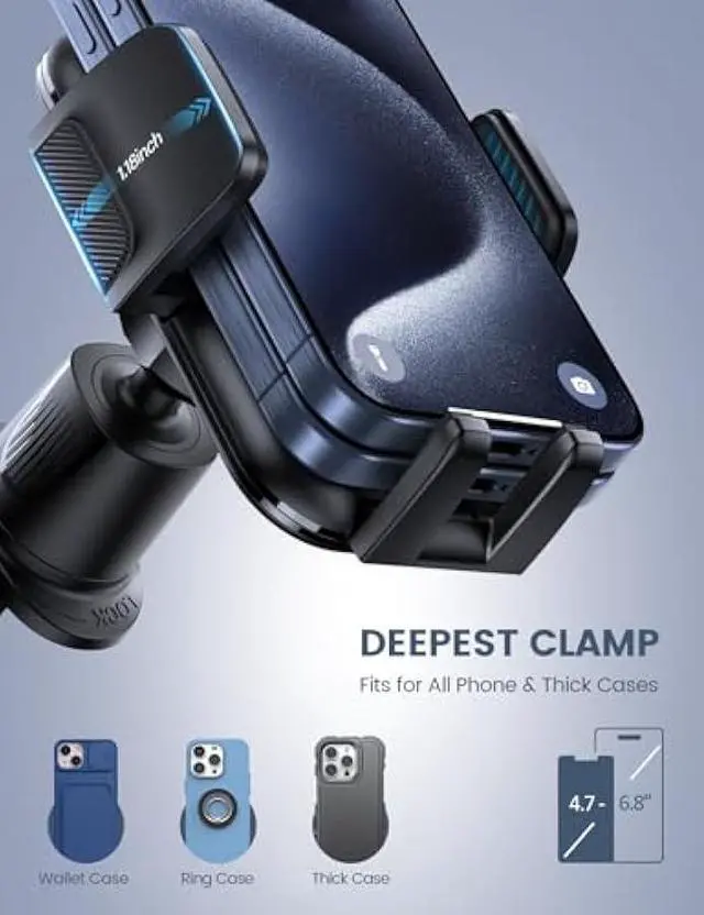 Alt view image 2 of 5 - Lamicall 2025 Wider Clamp & Metal Hook Car Phone Holder Vent [Thick Cases Friendly] Phone Holders for Your Car Mount Automobile Hands Free Cradle Air Vent for iPhone 17 16 15 14 13 Pro Max Smartphone