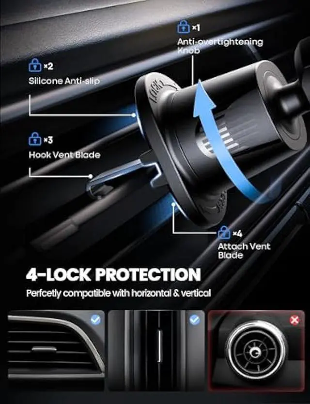 Alt view image 3 of 5 - Lamicall 2025 Wider Clamp & Metal Hook Car Phone Holder Vent [Thick Cases Friendly] Phone Holders for Your Car Mount Automobile Hands Free Cradle Air Vent for iPhone 17 16 15 14 13 Pro Max Smartphone