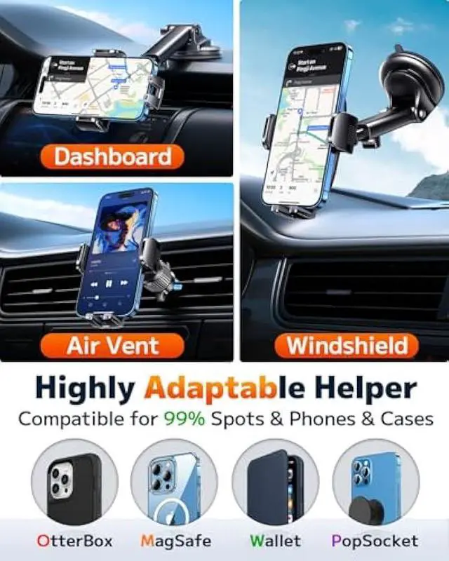 Alt view image 3 of 5 - Qifutan Car Phone Holder Mount Phone Mount for Car Windshield Dashboard Air Vent Universal Hands Free Automobile Cell Phone Holder Fit for iPhone Smartphone Camera Mounts