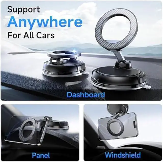 Alt view image 2 of 5 - ANDERY Car Phone Holder for Magsafe [78+LBS Strongest Suction & 2400gf Magnetic] 360° Adjustable Car Phone Mount, Phone Holders for Your Car for iPhone 17 Pro Max 16 15 14 13 12 Air Plus, Carbon Fiber