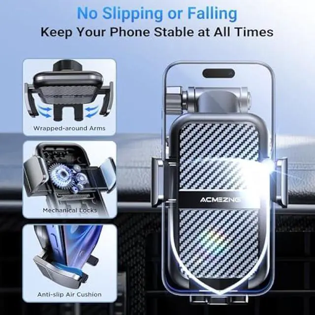 Alt view image 4 of 5 - 3-in-1 Car Phone Holder [122+LBS Strongest Suction & Stable Clamp Arm] 360° Adjustable Mount, Cell Phone Holders for Your All Car Models for Dashboard Vent, All Smartphones, Black