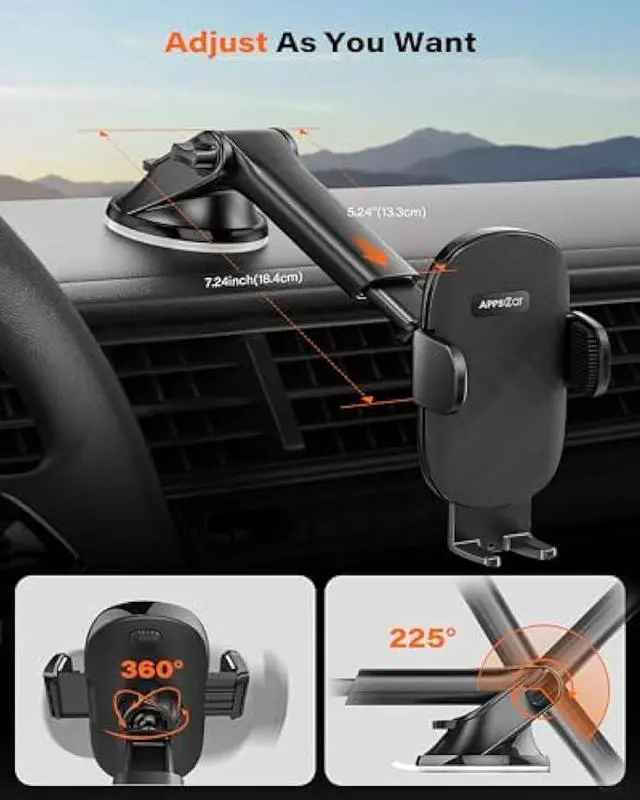 Alt view image 3 of 6 - APPS2Car Car Phone Holder Mount, Dashboard/Windshield/Cell Phone Holder for Car, Compatible with iPhone, Samsung, All Phones,Black