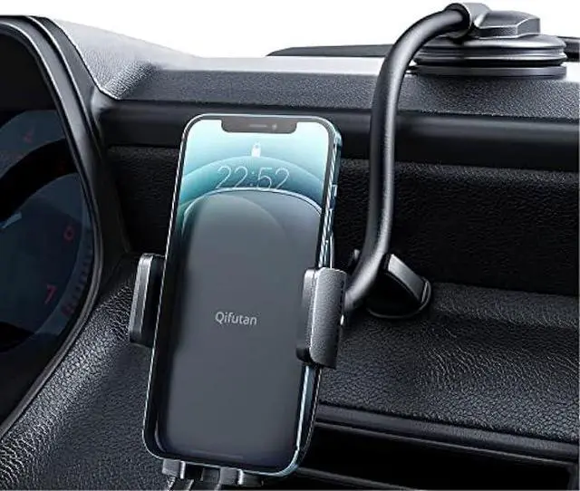 Main image of Qifutan Cell Phone Holder for Car Phone Mount Long Arm Dashboard Windshield Car Phone Holder Anti-Shake Stabilizer Phone Car Holder Compatible with All Phone Android Smartphone, Black
