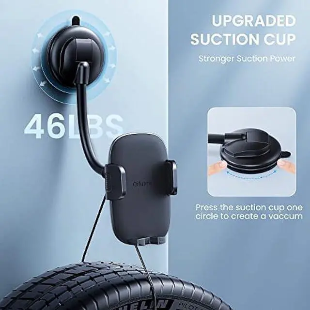 Alt view image 3 of 5 - Qifutan Cell Phone Holder for Car Phone Mount Long Arm Dashboard Windshield Car Phone Holder Anti-Shake Stabilizer Phone Car Holder Compatible with All Phone Android Smartphone, Black