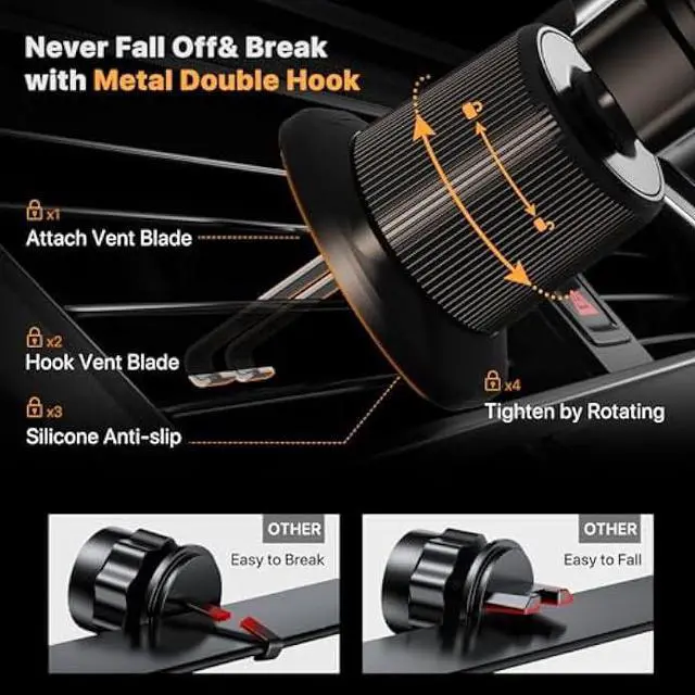 Alt view image 2 of 5 - Miracase Phone Holders for Your Car with Metal Hook Clip, Air Vent Cell Phone Stand Car Mount, Universal Automobile Cradle for Garmin GPS Fit iPhone Android and All Smartphones, Dark Black