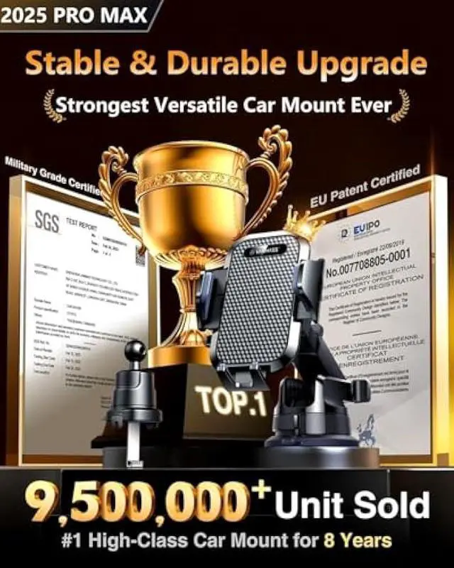 Alt view image 2 of 5 - [2025 True Military-Grade] Car Phone Holder VANMASS [Upgraded Strongest Suction & Clip] Cell Phone Mount for Dashboard Windshield Vent Wall,Truck Cradle Stand for iPhone 17 Pro Max 16 15 14 13 Android