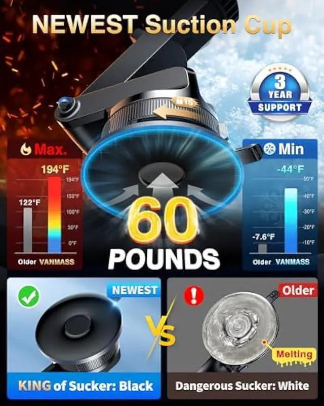 Alt view image 3 of 5 - [2025 True Military-Grade] Car Phone Holder VANMASS [Upgraded Strongest Suction & Clip] Cell Phone Mount for Dashboard Windshield Vent Wall,Truck Cradle Stand for iPhone 17 Pro Max 16 15 14 13 Android