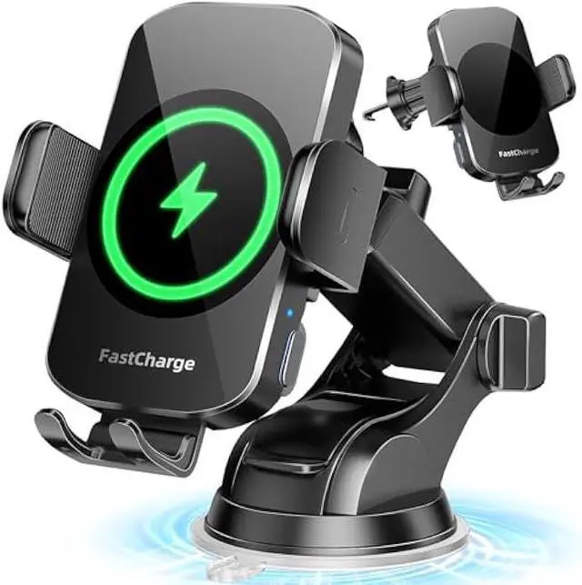 Main image of Wireless Car Charger, Fast Charging Phone Holder 3 in 1 Phone Mount Auto Clamping Car Accessories Compatible with iPhone 17 16 15 14 13 12 11 Xs XR, Samsung S23 Ultra S22 S21 S20/S10+ S9+ Note 9