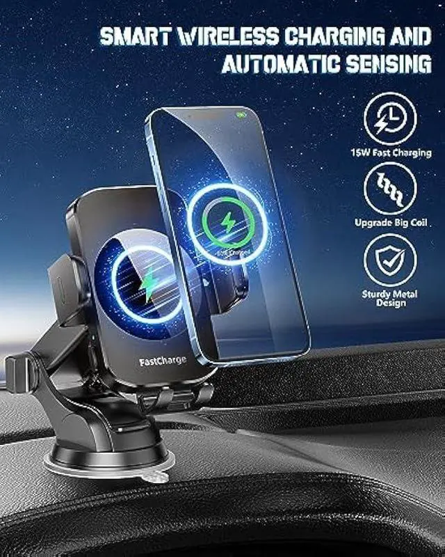 Alt view image 2 of 5 - Wireless Car Charger, Fast Charging Phone Holder 3 in 1 Phone Mount Auto Clamping Car Accessories Compatible with iPhone 17 16 15 14 13 12 11 Xs XR, Samsung S23 Ultra S22 S21 S20/S10+ S9+ Note 9